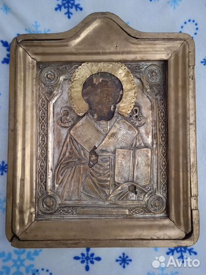 Старинная икона Николай Чудотворец 19 век