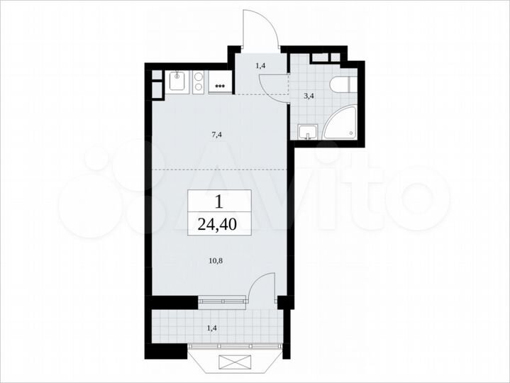 Квартира-студия, 24,4 м², 8/17 эт.