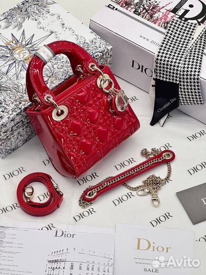 Сумка dior lady mini красная лак