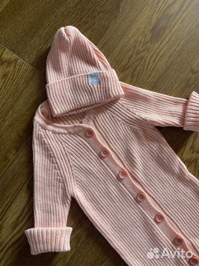 Комбинезон вязаный персиковая пудра 0-6 месяцев