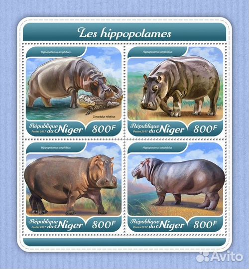 Нигер, 2017. (nig17604) Фауна, бегемоты (мл+блок)