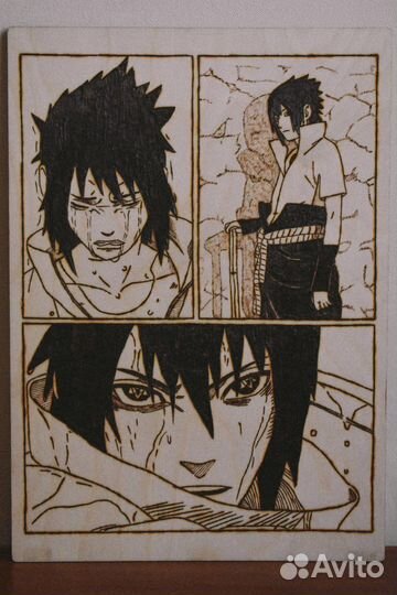 Картины аниме выжженные на дереве