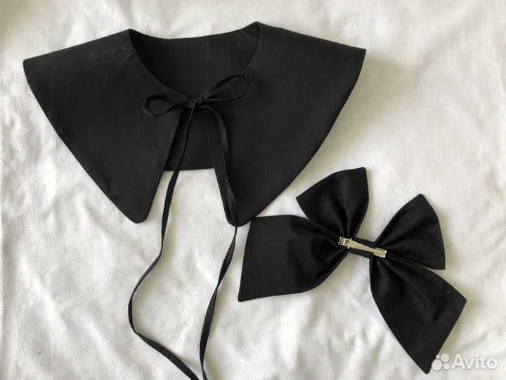 Новый съемный воротничок черный и бантик на зажиме