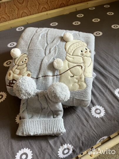 Плед вязаный теплый детский на выписку