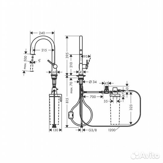 Cмеситель для кухни с вытяжным изливом Hansgrohe