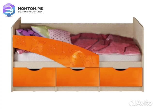 Кровать Бабочки оранжевый металлик