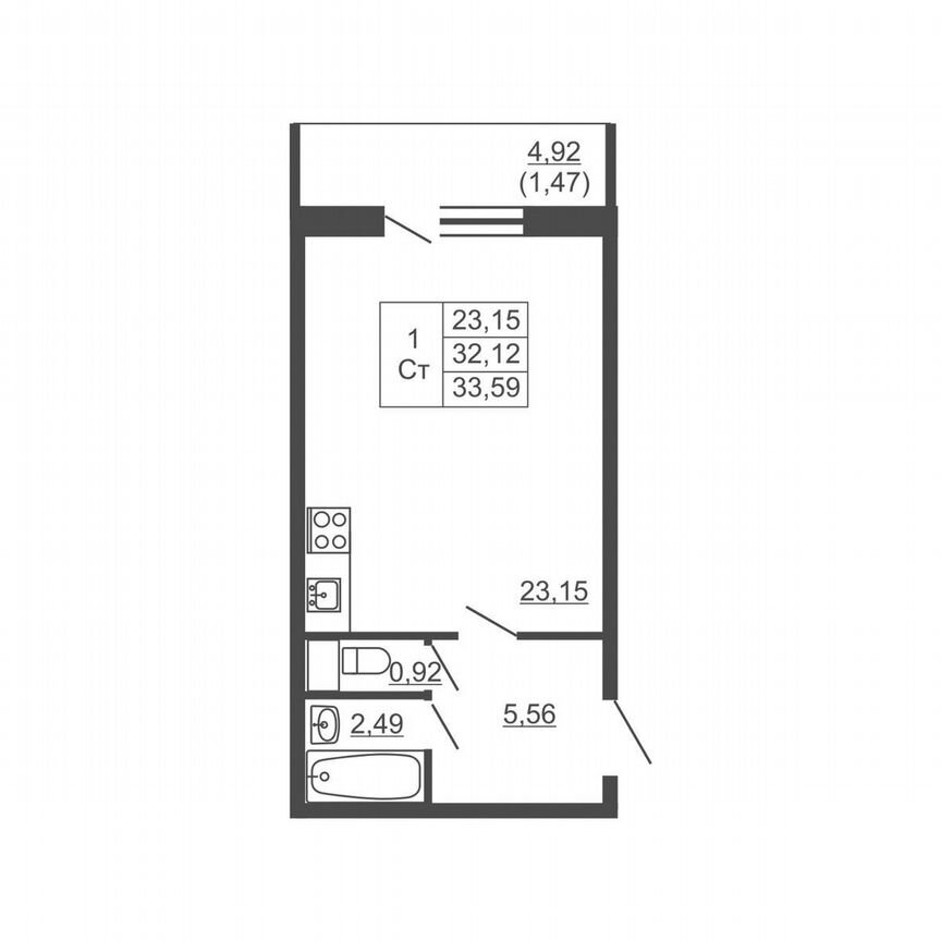 Квартира-студия, 33,6 м², 9/16 эт.