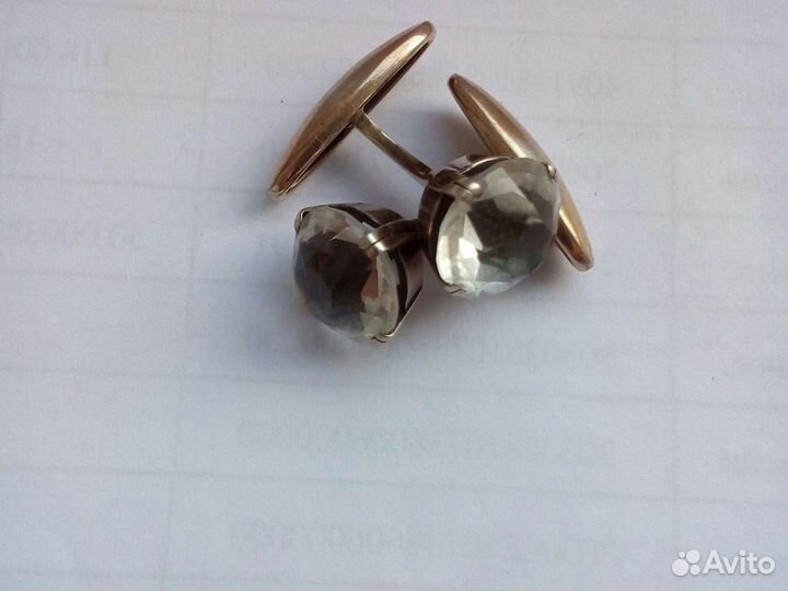 Запонки серебро СССР с горным хрусталем и зеленым