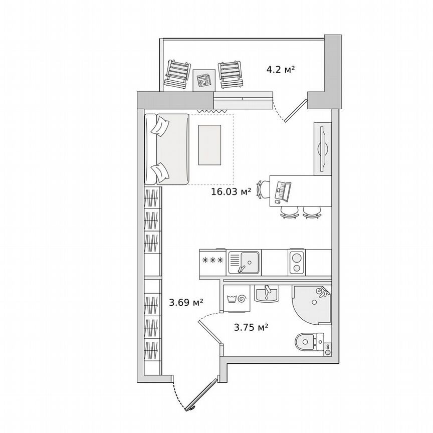 Квартира-студия, 27,7 м², 2/16 эт.