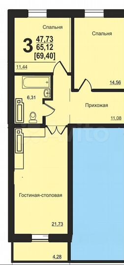 3-к. квартира, 69,4 м², 15/21 эт.