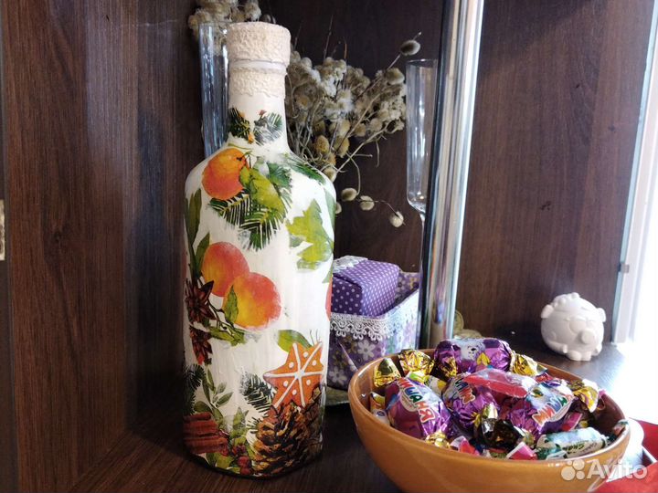 Декупаж новогодняя бутылочка