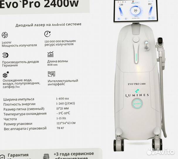 Диодный лазер для эпиляции Lumines Эво Про 2400W