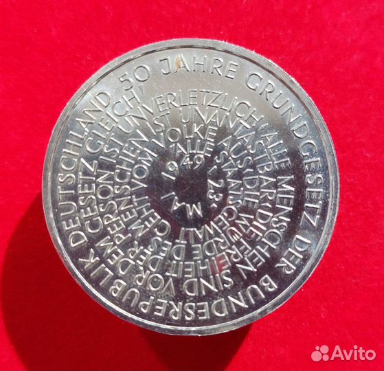 10 марок 1999 фрг Конституция D Серебро 925 пр