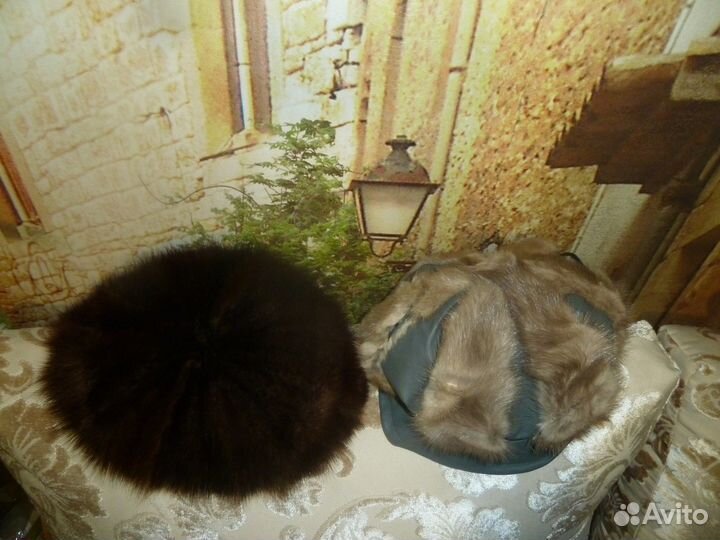 Шапка норковая цвет ореховый, берет кожа/норка