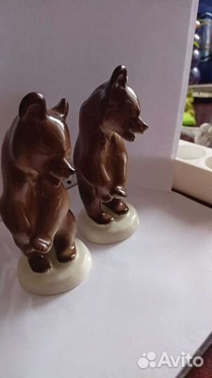 Статуэтка бурый медведь фарфоровый лфз в/с СССР