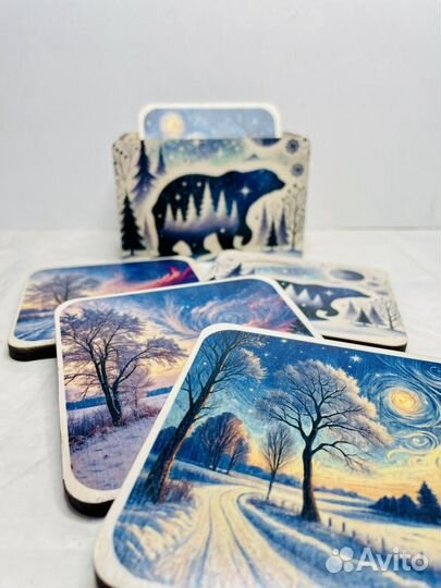 Подставки для стаканов, набор + бокс