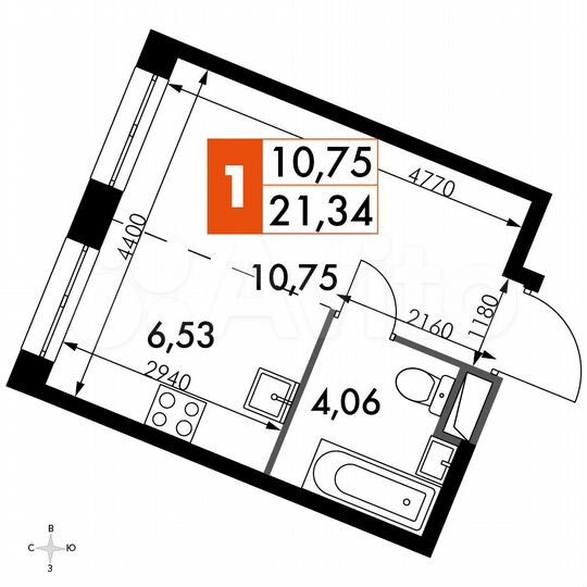 Квартира-студия, 21,3 м², 9/15 эт.