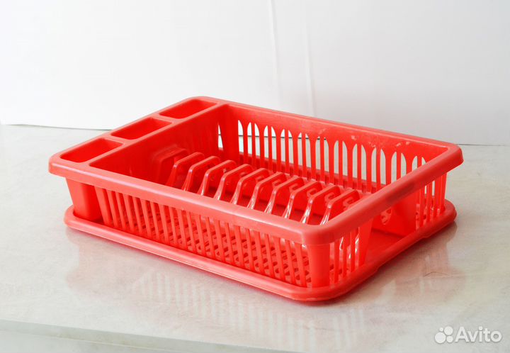Сушилка для посуды красная пластиковая с поддоном