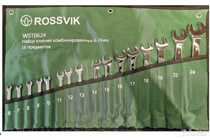 Набор комбинированных ключей rossvik 6-24мм,16 шт