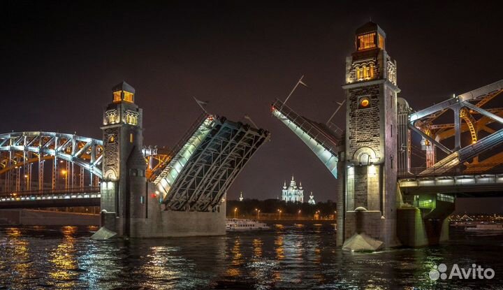 Теплоход по Неве,заливу, под разводными мостами