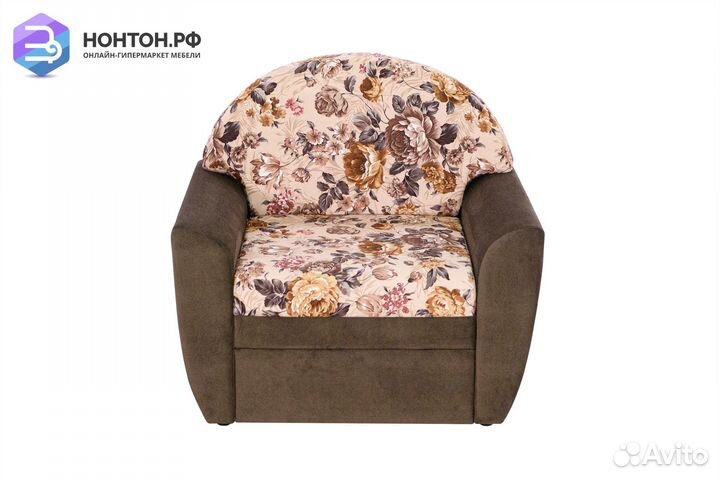 Кресло выкатное Вена коричневое / принт пионы