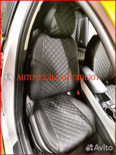 Чехлы Автопилот Kia K5 из экокожи чёрные Ромбббббб