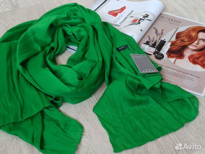 Зелёный палантин Хлопок Жатка 10цв