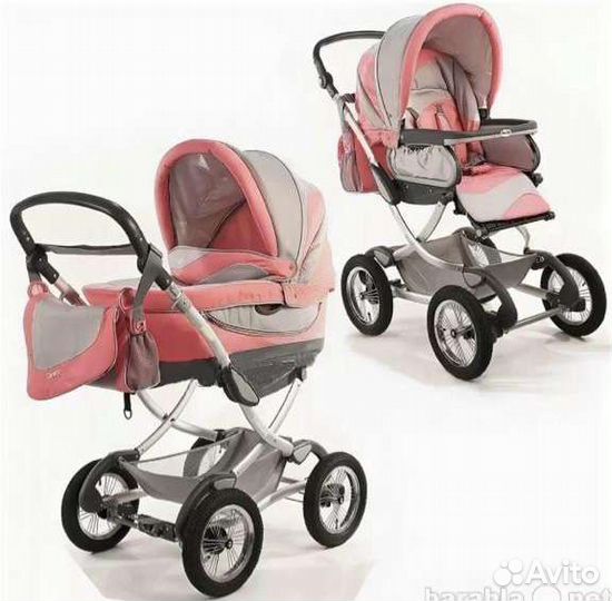 Коляска трансформер Geoby 2в1,розово-серого цвета