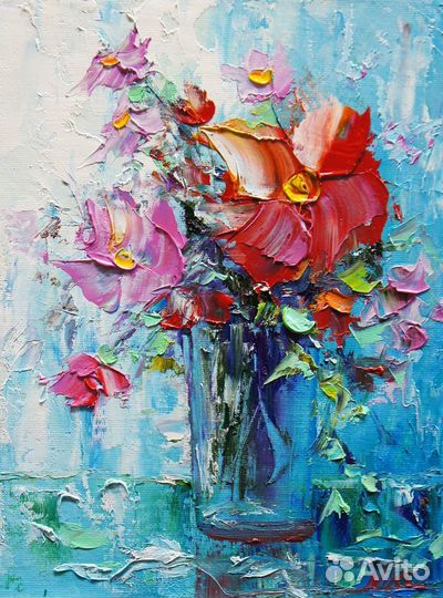 Картина маслом, Натюрморт с цветами, 24х18 см