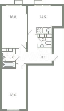 2-к. квартира, 65,1 м², 3/3 эт.