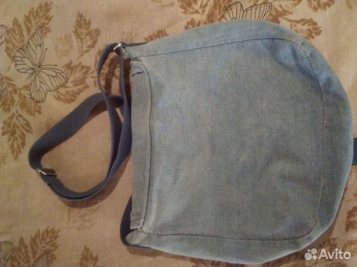 Весёлая джинсовая сумка для девочки длинный ремень