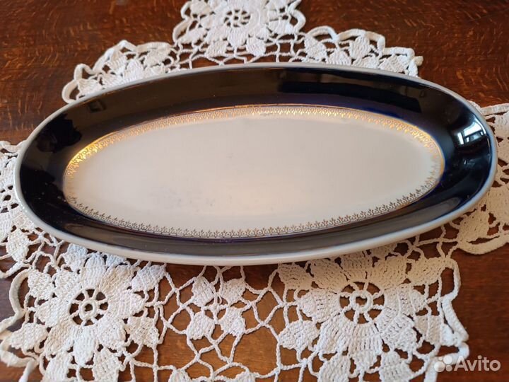 Селедочница, фарфор, кобальт,позолота. СССР