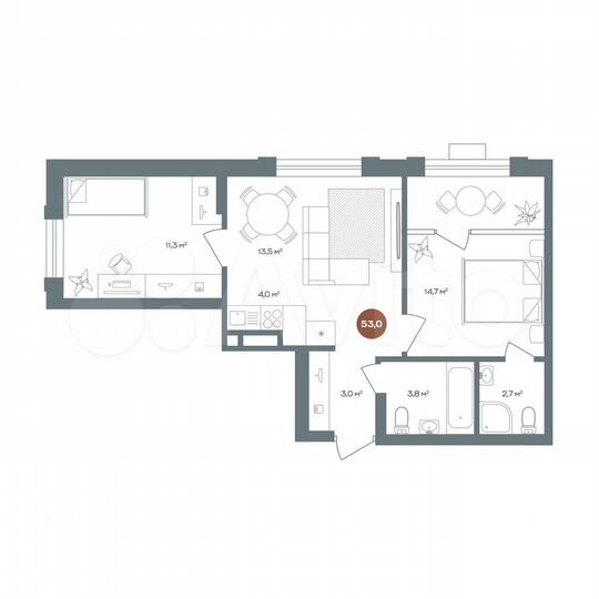 3-к. квартира, 53 м², 10/25 эт.