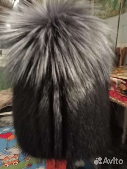 Шапка кожа с чернобуркой,вторая норка с чернобурк