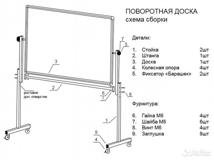 Доска на колесах маркерная поворотная 100х75 см BS