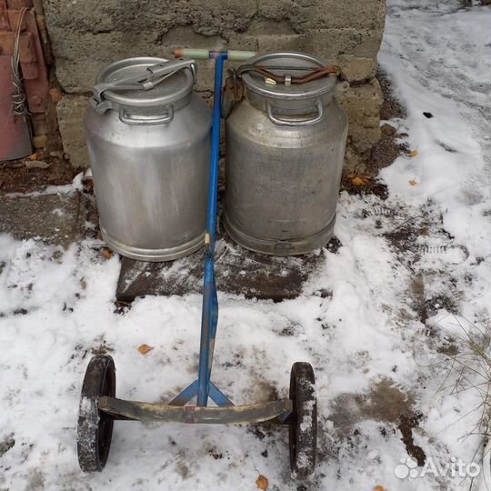 Фляга бидон алюминиемый 40л с тележкой