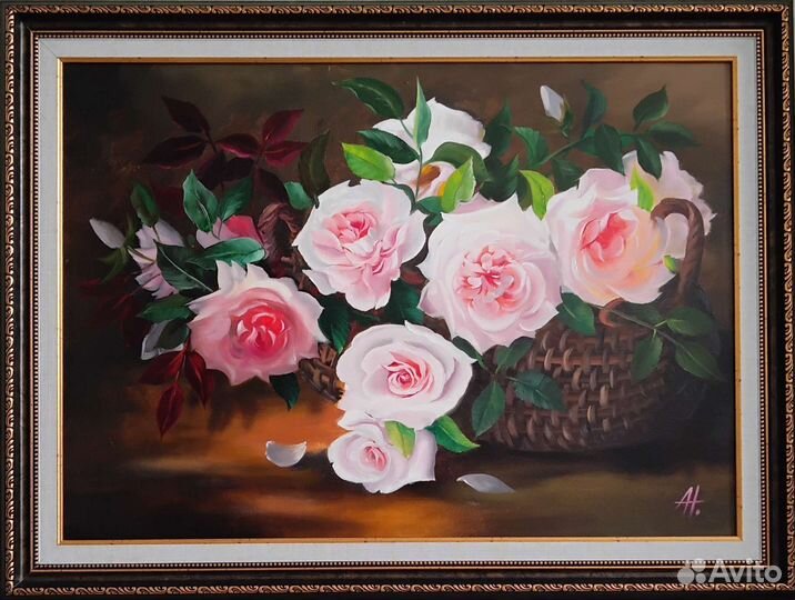 Картина масло холст 82*62 цветы букет розы