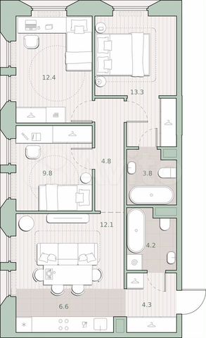 3-к. квартира, 71,3 м², 3/13 эт.