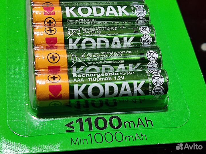 8 аккумуляторов AAA Kodak HR03 1100mAh 1,2V