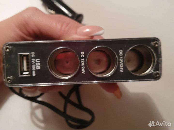 Разветвитель прикуривателя 3 гнезда и usb, чёрный