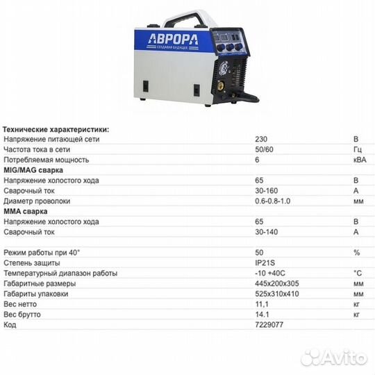 Сварочный полуавтомат аврора Динамика 1600