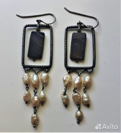 Серьги. Жемчуг. Чёрный перламутр.Серебро. Винтаж