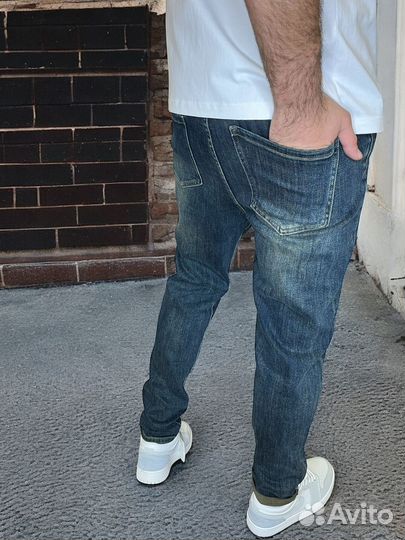 Оригинальные джинсы прямые синие мужские