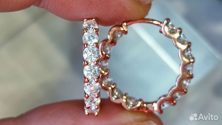Серьги конго с муассанитами 26*0, 1 кар, D, VVS1