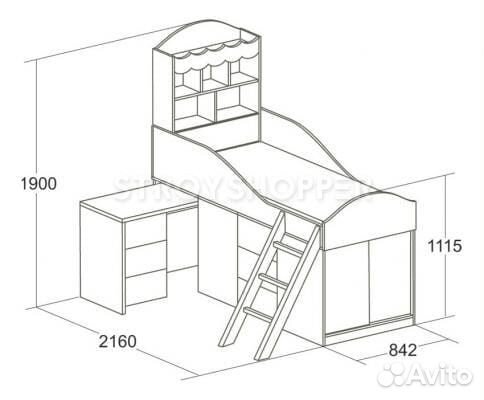 Детская кровать чердак со столом и шкафом бу