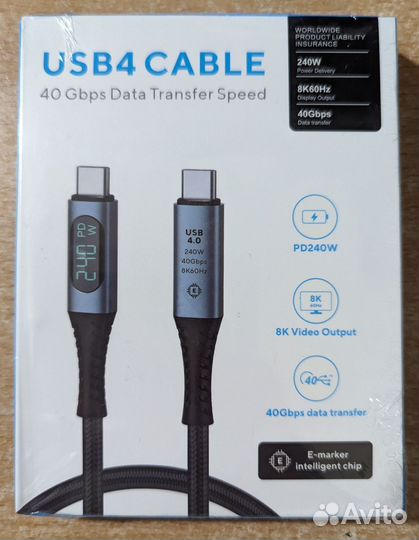 Кабель usb 4 type-c с экраном 1м
