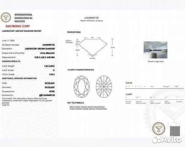 Бриллиант CVD oval (1.52ct D/VVS2) IGI NY