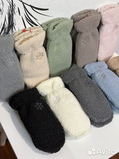 Варежки /перчатки под барашка / букле разные цвета