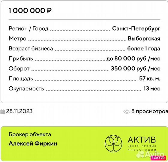 Бар/Магазин/Прибыль 80 000