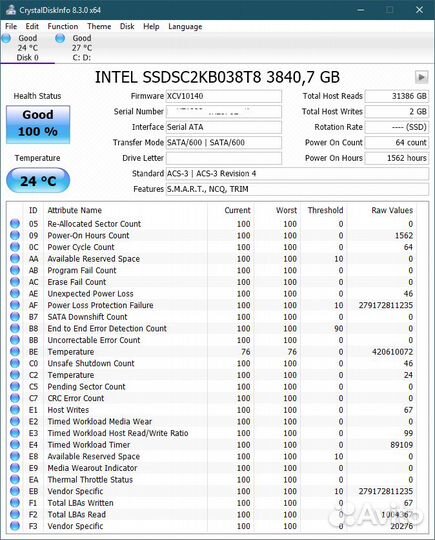 Intel D3-S4510/S4610 3.84TB SATA
